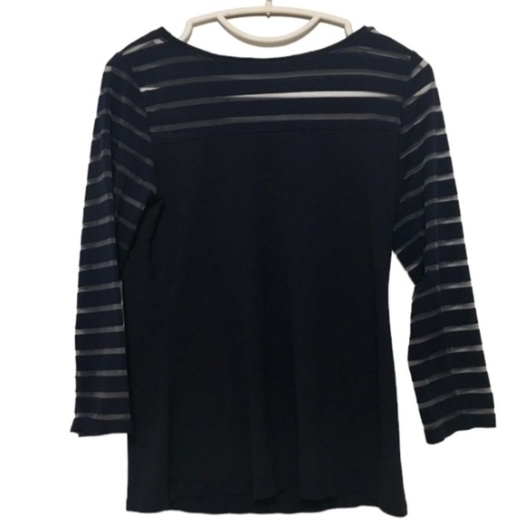 Navy Blue quarter length sleeves striped sheer top - Picture 1 of 3